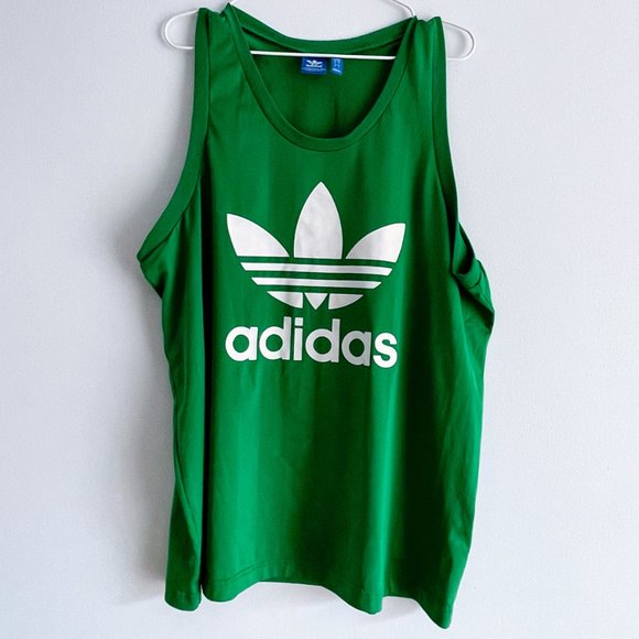 Adidas 3 Stripes Originals Trefoil Green Sport Tank Top Basketball Logo Men Sz L - Picture 1 of 8